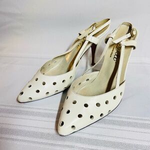 Vintage Pardo Heels Leather Sling Backs Off White Sz 8.5